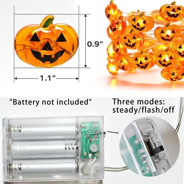 Alt view image 3 of 7 - Halloween Pumpkin String Lights Decorations Battery Operated String Lights | 10FT 30LED Orange Jack-O-Lantern,2 Modes Steady/Flickering Light,for Home Lndoor Outdoor Door Fall Thanksgiving Party Decor