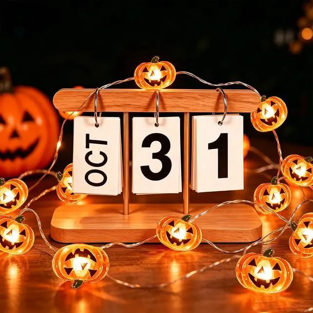 Alt view image 4 of 7 - Halloween Pumpkin String Lights Decorations Battery Operated String Lights | 10FT 30LED Orange Jack-O-Lantern,2 Modes Steady/Flickering Light,for Home Lndoor Outdoor Door Fall Thanksgiving Party Decor