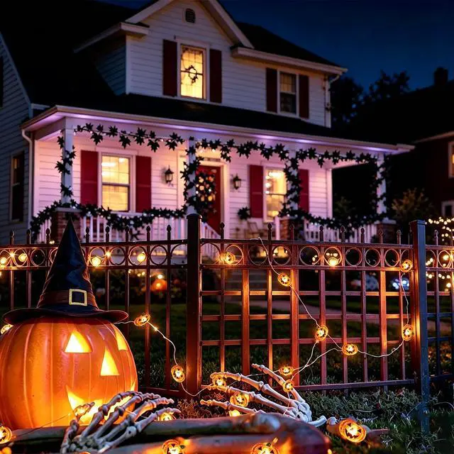 Alt view image 6 of 7 - Halloween Pumpkin String Lights Decorations Battery Operated String Lights | 10FT 30LED Orange Jack-O-Lantern,2 Modes Steady/Flickering Light,for Home Lndoor Outdoor Door Fall Thanksgiving Party Decor