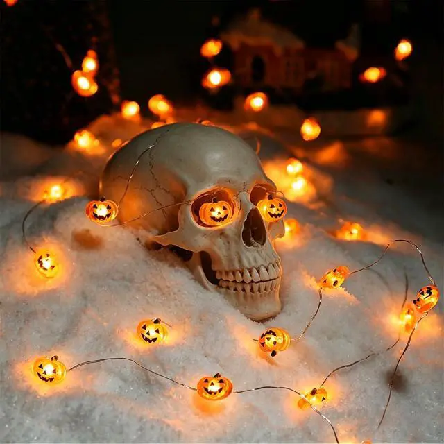 Alt view image 7 of 7 - Halloween Pumpkin String Lights Decorations Battery Operated String Lights | 10FT 30LED Orange Jack-O-Lantern,2 Modes Steady/Flickering Light,for Home Lndoor Outdoor Door Fall Thanksgiving Party Decor