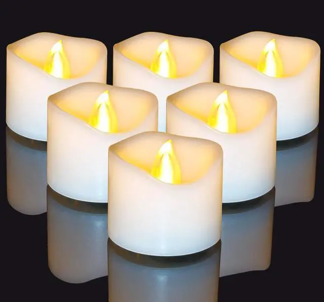 Main image of 6 PCS Battery Operated Votive Candles LED Flameless Tealights | Plastic, Electric Fake Tea Lights, Halloween Pumpkin Lights, Jack O Lantern Decor, for Wedding, Christmas, Table Centerpieces