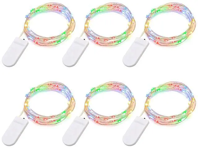 Main image of Battery Fairy Lights, 6 Pack 20 LED Multi-Colour Silver Wire | 6.6Ft/2Meter string lights with CR2032 batteries included, perfect for DIY crafts,bedrooms,weddings,christmasand holidaydécor