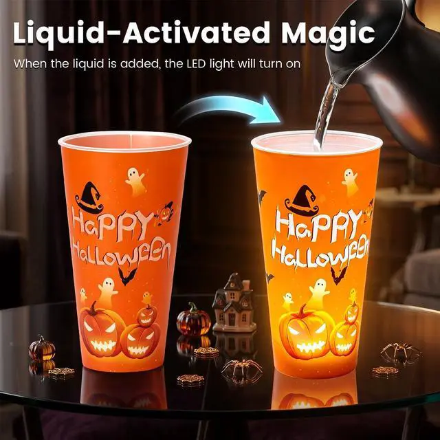 Alt view image 2 of 7 - 15oz Halloween Decorative Lights Liquid Activated LED Magic Cups, Spooky Glowing Party Supplies & Decorations, Fun Night Light for Haunted House, Birthday, and Events (Pumpkin,1PCS)