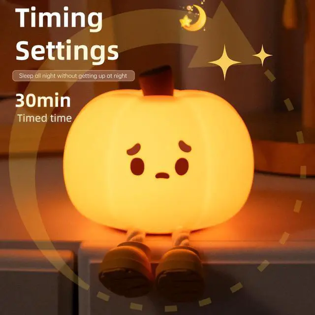 Alt view image 3 of 7 - Cute Pumpkin LED Night Light, Yellow | 3 Level Dimmable, Silicone Soft Touch, Rechargeable, Nursery & Bedroom Use, Halloween Decor