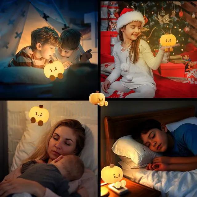 Alt view image 6 of 7 - Cute Pumpkin LED Night Light, Yellow | 3 Level Dimmable, Silicone Soft Touch, Rechargeable, Nursery & Bedroom Use, Halloween Decor