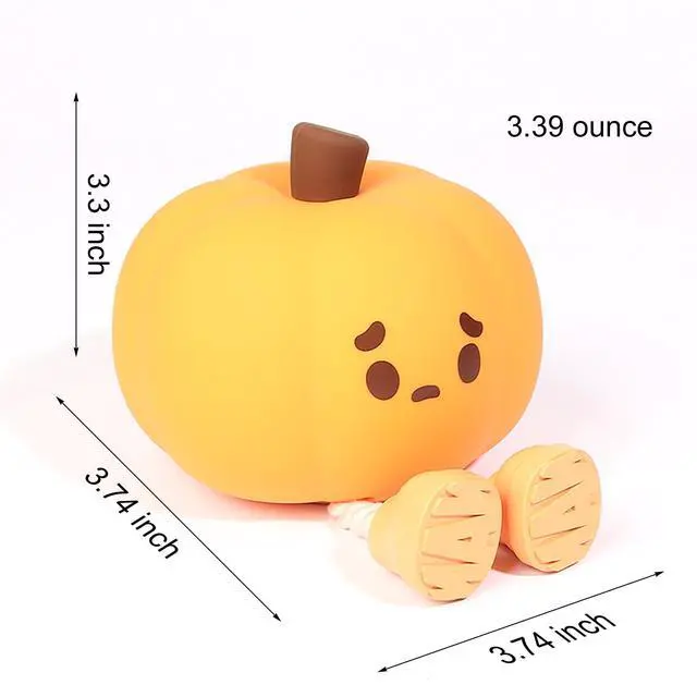 Alt view image 7 of 7 - Cute Pumpkin LED Night Light, Yellow | 3 Level Dimmable, Silicone Soft Touch, Rechargeable, Nursery & Bedroom Use, Halloween Decor
