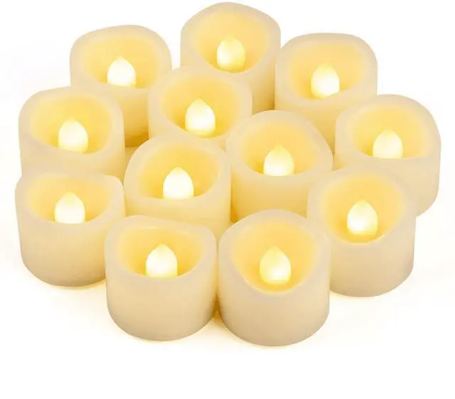 Main image of 12 PCS LED Flameless Flickering Tea Lights Votive Candle Battery Operated/Electric Flicker LED Tealight Bulk Fake Candles for Halloween Christmas Wedding Party Decorations (Warm White)