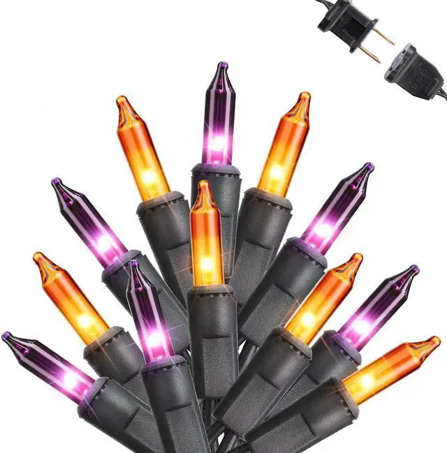 Main image of Orange & Purple Halloween Lights, 12.5ft 50 Count Incandescent String Light | UL Certified Connectable Mini Bulbs String Lights for Outdoor, Indoor, Garden, Porch, Party, Home, Halloween Decor
