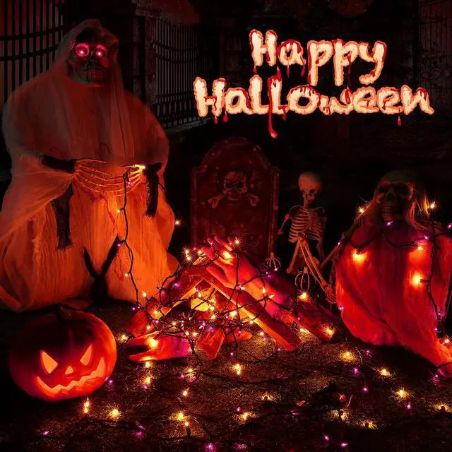 Alt view image 3 of 7 - Orange & Purple Halloween Lights, 12.5ft 50 Count Incandescent String Light | UL Certified Connectable Mini Bulbs String Lights for Outdoor, Indoor, Garden, Porch, Party, Home, Halloween Decor