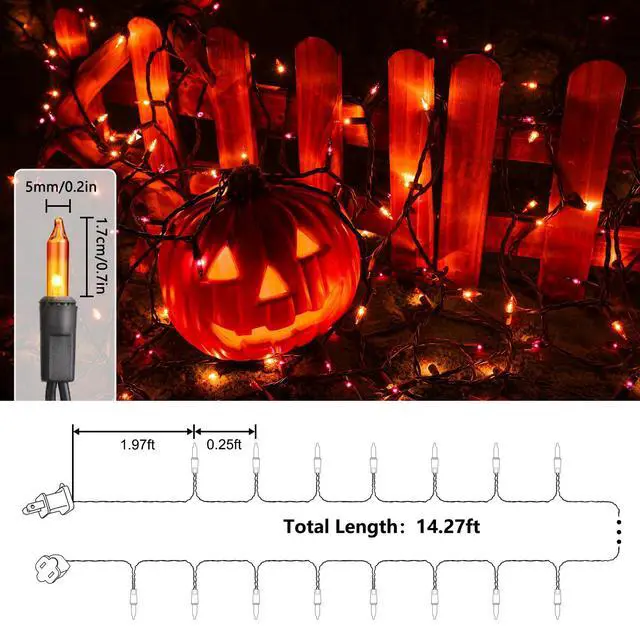 Alt view image 7 of 7 - Orange & Purple Halloween Lights, 12.5ft 50 Count Incandescent String Light | UL Certified Connectable Mini Bulbs String Lights for Outdoor, Indoor, Garden, Porch, Party, Home, Halloween Decor