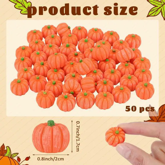Alt view image 2 of 7 - 50 Pcs Mini Pumpkins Fake Pumpkins Artificial Pumpkins Thanksgiving Ornaments for Vase Filler DIY Crafts Fall Halloween Party Supplies Home Table Decorations