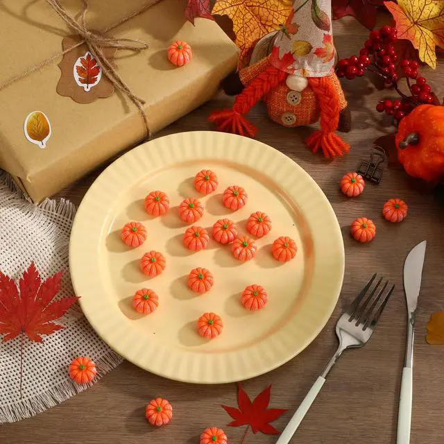 Alt view image 3 of 7 - 50 Pcs Mini Pumpkins Fake Pumpkins Artificial Pumpkins Thanksgiving Ornaments for Vase Filler DIY Crafts Fall Halloween Party Supplies Home Table Decorations
