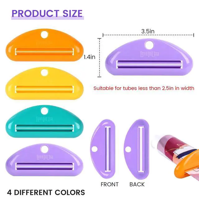 Alt view image 2 of 6 - Toothpaste Tube Squeezer Dispenser, 4 PCS Tooth Paste Clips | Hanging Roller Squeezer Holder for Saving Toothpaste, Facial Cleanser Creams Paint, Assorted Colors