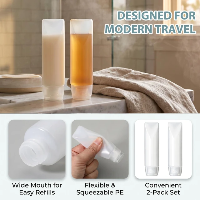 Alt view image 3 of 7 - 2pcs 1oz Squeeze Travel Bottles, Plastic Empty Refillable Tubes Pump Dispensers, Clear Travel Bottles Containers Accessories for Toiletries Makeup Cosmetic Toothpaste