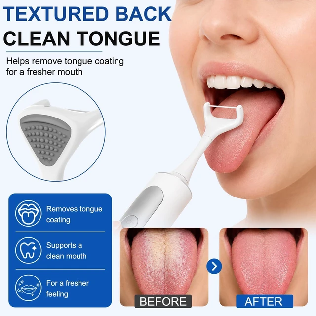 Alt view image 4 of 6 - Flosser Refills - 60 Replacement Floss Heads with Tongue & Gum Scraper, Woven Dental Floss Picks for Oral Care, Unwaxed Flossing Refill HeadsWhite
