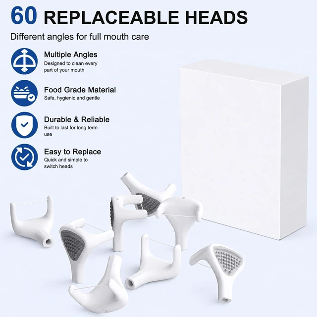 Alt view image 5 of 6 - Flosser Refills - 60 Replacement Floss Heads with Tongue & Gum Scraper, Woven Dental Floss Picks for Oral Care, Unwaxed Flossing Refill HeadsWhite
