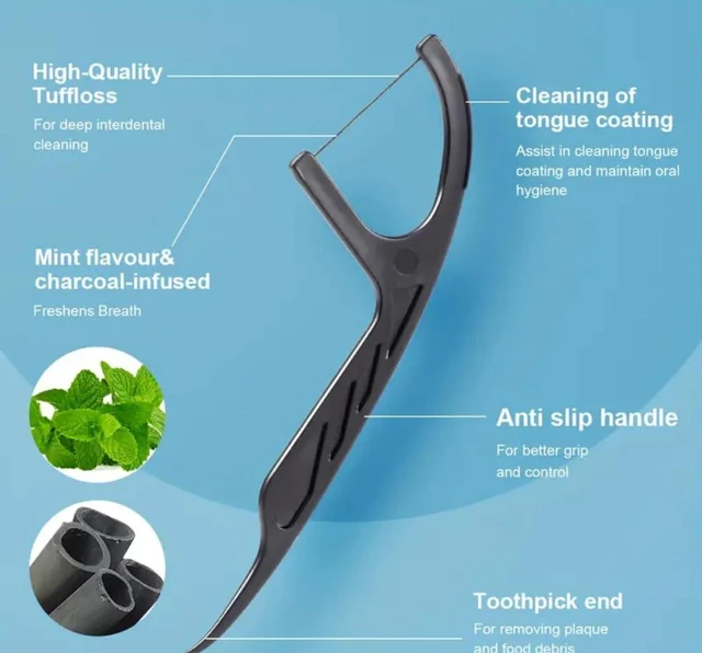 Alt view image 2 of 4 - Dental Floss Picks, 150 Count, Charcoal Infused, Dual Ended Black