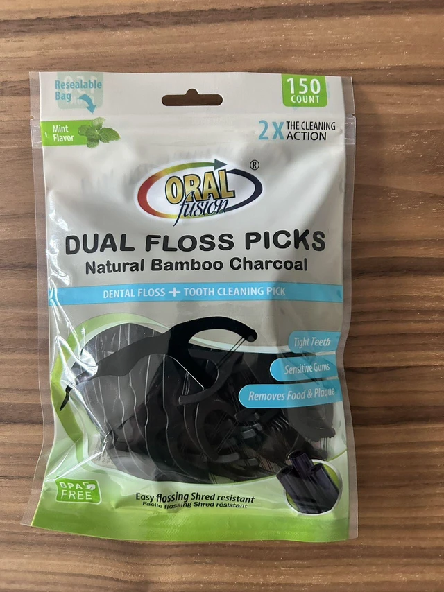 Main image of Dental Floss Picks, 150 Count, Charcoal Infused, Dual Ended Black