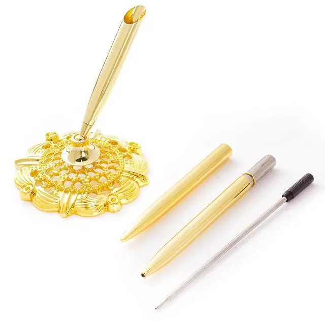 Alt view image 6 of 7 - 2Pcs Gold Wedding Pen and Pen Stand for Guest Book Signing Desk Bridal | Ballpoint Pens, for Engagement, Business, Office Supplies, Black Ink