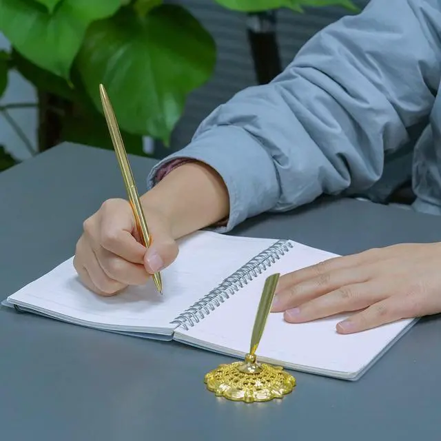 Alt view image 7 of 7 - 2Pcs Gold Wedding Pen and Pen Stand for Guest Book Signing Desk Bridal | Ballpoint Pens, for Engagement, Business, Office Supplies, Black Ink