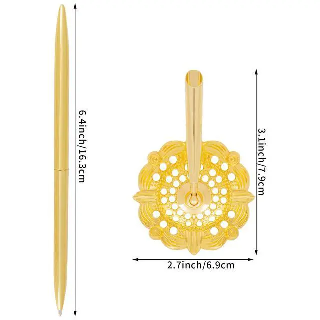 Alt view image 5 of 7 - 2Pcs Gold Wedding Pen and Pen Stand for Guest Book Signing Desk Bridal | Ballpoint Pens, for Engagement, Business, Office Supplies, Black Ink