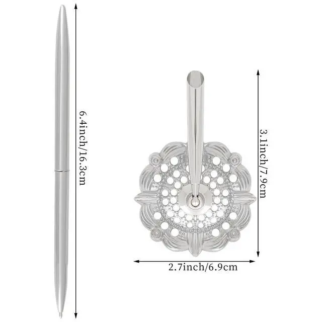 Alt view image 3 of 7 - 2Pcs Silver Wedding Pen and Pen Stand for Guest Book Signing Desk Bridal | Ballpoint Pens, for Engagement, Business, Office Supplies, Black Ink