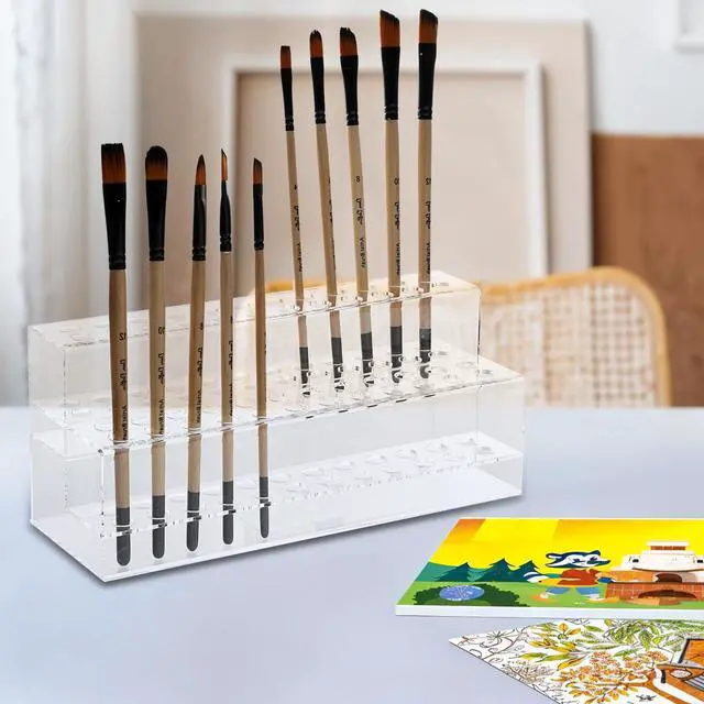 Alt view image 2 of 7 - Acrylic Pen Holder, 48-Slots Pen Display Stand 2 Tier Pencil Display Desk Stand Clear Eyebrow Pen Stand Makeup Brush Rack Organizer for Home Office Desk School Supplies