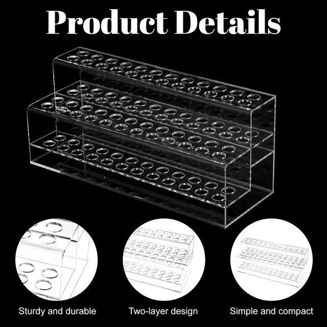 Alt view image 4 of 7 - Acrylic Pen Holder, 48-Slots Pen Display Stand 2 Tier Pencil Display Desk Stand Clear Eyebrow Pen Stand Makeup Brush Rack Organizer for Home Office Desk School Supplies