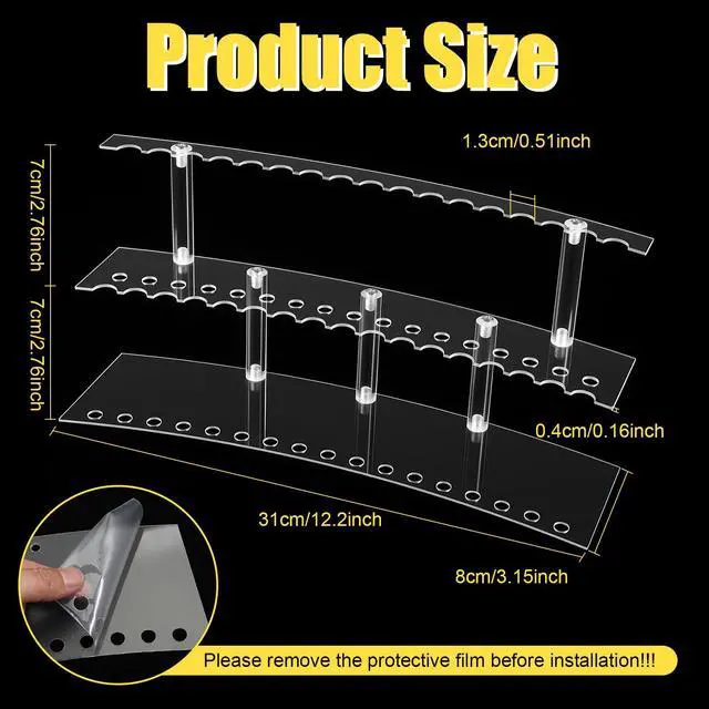 Alt view image 2 of 7 - Acrylic Pen Display Stand, 30 Slots Pen Holder Organizer, 2 Tier 1.3cm Wide Detachable Clear Pen Display Stand for Fountain Pens, Makeup Brushes, Art Supplies, Office, School, Home