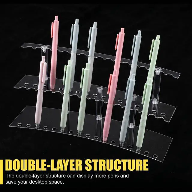 Alt view image 3 of 7 - Acrylic Pen Display Stand, 30 Slots Pen Holder Organizer, 2 Tier 1.3cm Wide Detachable Clear Pen Display Stand for Fountain Pens, Makeup Brushes, Art Supplies, Office, School, Home