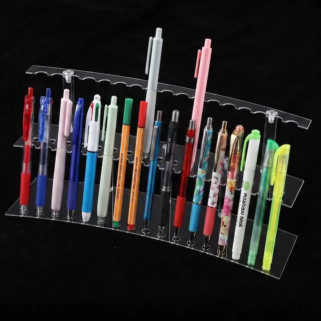 Alt view image 5 of 7 - Acrylic Pen Display Stand, 30 Slots Pen Holder Organizer, 2 Tier 1.3cm Wide Detachable Clear Pen Display Stand for Fountain Pens, Makeup Brushes, Art Supplies, Office, School, Home