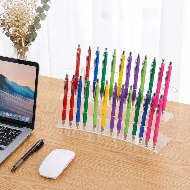 Alt view image 7 of 7 - Acrylic Pen Display Stand, 30 Slots Pen Holder Organizer, 2 Tier 1.3cm Wide Detachable Clear Pen Display Stand for Fountain Pens, Makeup Brushes, Art Supplies, Office, School, Home