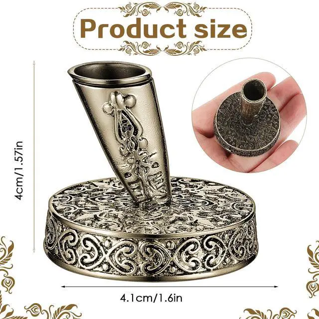 Alt view image 2 of 6 - 2 Pieces Vintage Round Metal Feather Pen Holder Insertion Pen Holder Feather Quill Stand Desktop Dip Pens Base for Office Supplies Student Present(Ancient Bronze)