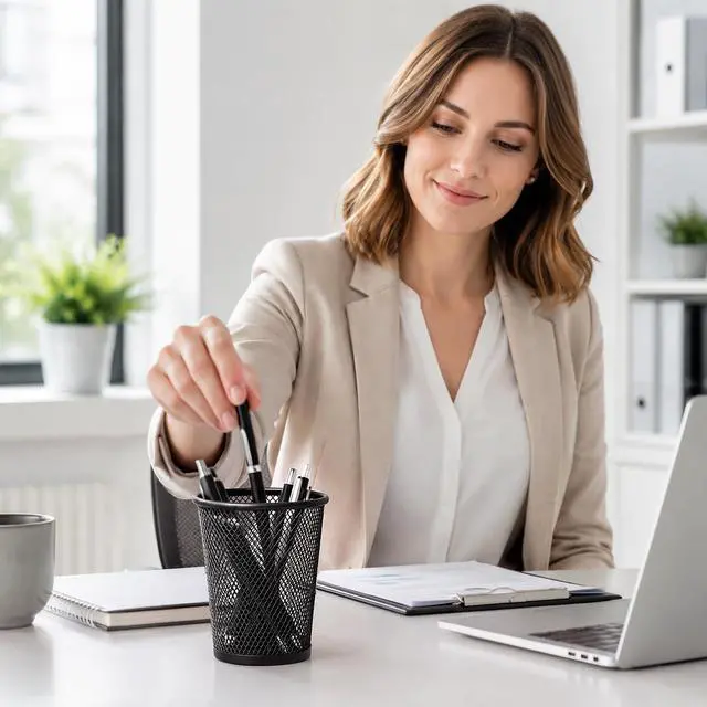 Alt view image 6 of 7 - Mesh Pencil Holder for Desk 6 Pack, Metal Pen Cup Black | Pen Holder for Desk, Desk Organizer for Office, Business, School & Home