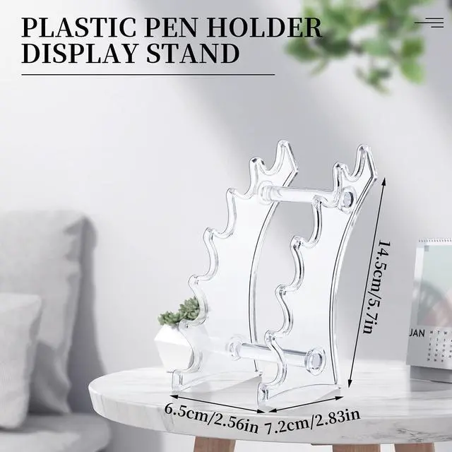 Alt view image 2 of 7 - 2 Pieces 6-slots Acrylic Pen Holder Stand Pen Display Stand, Clear | Vertical Transparent Plastic Organizer Rack for Fountain Pen Pencil Wand Nail Makeup Brush, Office School Home Supplies