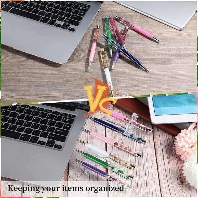 Alt view image 3 of 7 - 2 Pieces 6-slots Acrylic Pen Holder Stand Pen Display Stand, Clear | Vertical Transparent Plastic Organizer Rack for Fountain Pen Pencil Wand Nail Makeup Brush, Office School Home Supplies