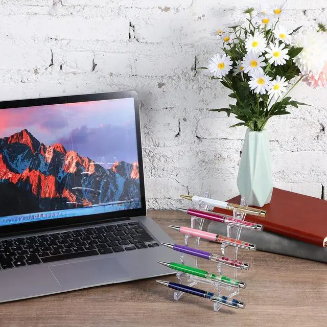 Alt view image 5 of 7 - 2 Pieces 6-slots Acrylic Pen Holder Stand Pen Display Stand, Clear | Vertical Transparent Plastic Organizer Rack for Fountain Pen Pencil Wand Nail Makeup Brush, Office School Home Supplies