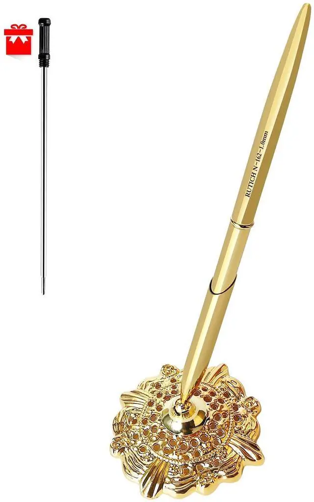 Main image of Hollow Round Pen Holder Signing Pen Set for Wedding Bridal Engagement Valentine's Day Favors,Golden