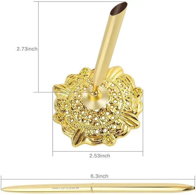 Alt view image 2 of 7 - Hollow Round Pen Holder Signing Pen Set for Wedding Bridal Engagement Valentine's Day Favors,Golden