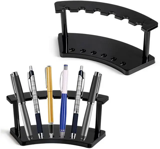 Main image of 2 Pieces Pen Display, Fountain Pen Holder, 6-Slot Pens Display Rack Organizer for Makeup Brush, Eyebrow Pencil, Office, Home, And Store, Black