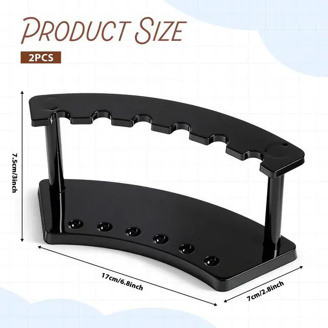 Alt view image 2 of 7 - 2 Pieces Pen Display, Fountain Pen Holder, 6-Slot Pens Display Rack Organizer for Makeup Brush, Eyebrow Pencil, Office, Home, And Store, Black
