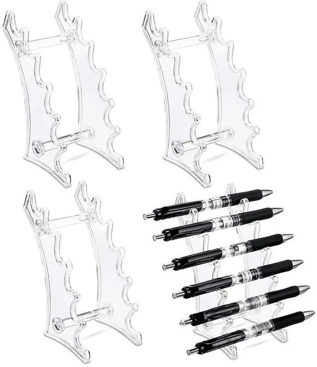 Main image of Set of 4 Acrylic Pen Display Stand 6 Slots Holder for Makeup Brush | Clear Acrylic Organizer Stands, Eyebrow Pencil Rack for Vendor Events, Office Desk Storage, Makeup Brush Display