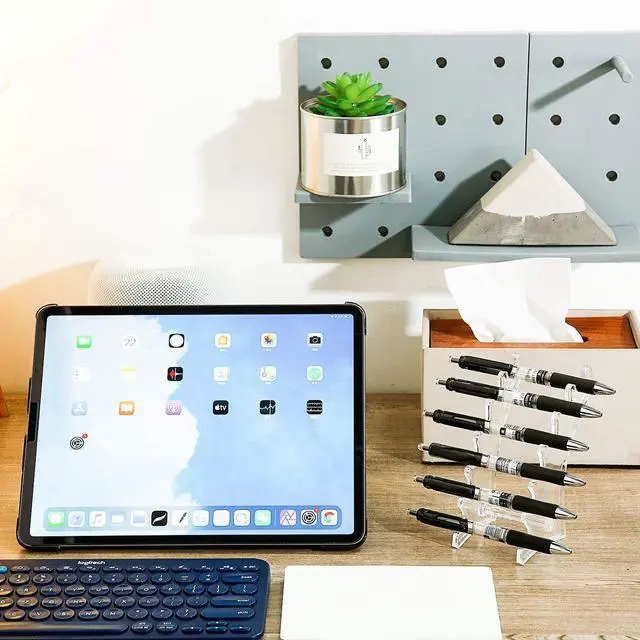 Alt view image 3 of 6 - Set of 4 Acrylic Pen Display Stand 6 Slots Holder for Makeup Brush | Clear Acrylic Organizer Stands, Eyebrow Pencil Rack for Vendor Events, Office Desk Storage, Makeup Brush Display