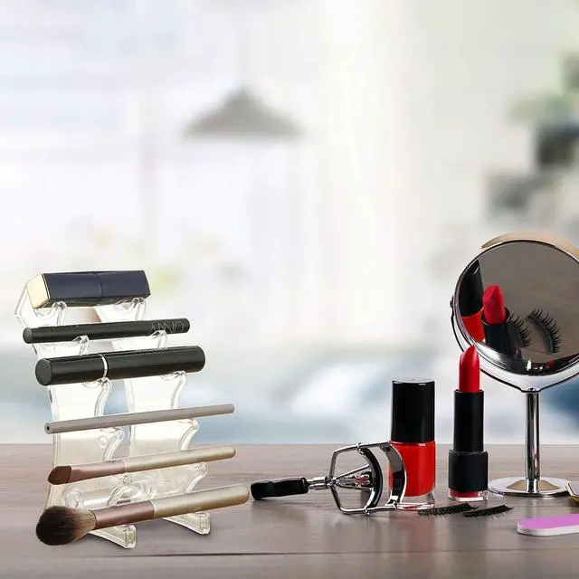 Alt view image 4 of 6 - Set of 4 Acrylic Pen Display Stand 6 Slots Holder for Makeup Brush | Clear Acrylic Organizer Stands, Eyebrow Pencil Rack for Vendor Events, Office Desk Storage, Makeup Brush Display