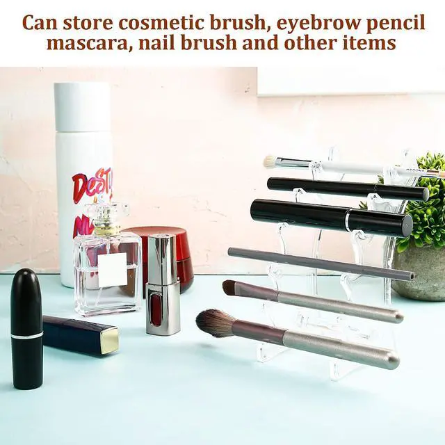 Alt view image 5 of 6 - Set of 4 Acrylic Pen Display Stand 6 Slots Holder for Makeup Brush | Clear Acrylic Organizer Stands, Eyebrow Pencil Rack for Vendor Events, Office Desk Storage, Makeup Brush Display