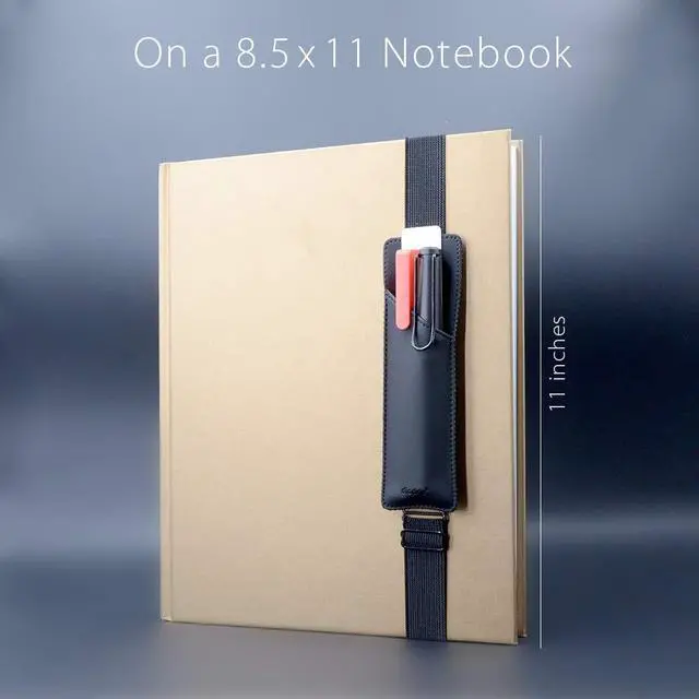 Alt view image 4 of 7 - Adjustable Elastic Pen Holder Pencil Pouch for Notebook Journal | For Hardcover Journals, Books, Planners. Fit 5x8, 6x9, 8.5x11. For large Book or Binder. Detachable, PU Leather.