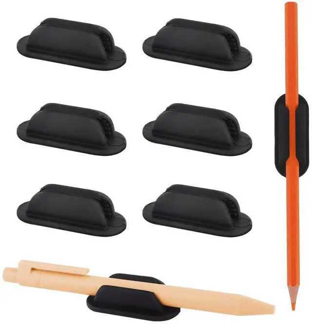 Main image of 6 Pack Adhesive Pencil Holders for Desk, Flexible Black Silicone Pen Holder with Adhesive Pads for Office Essentials and Teacher Supplies