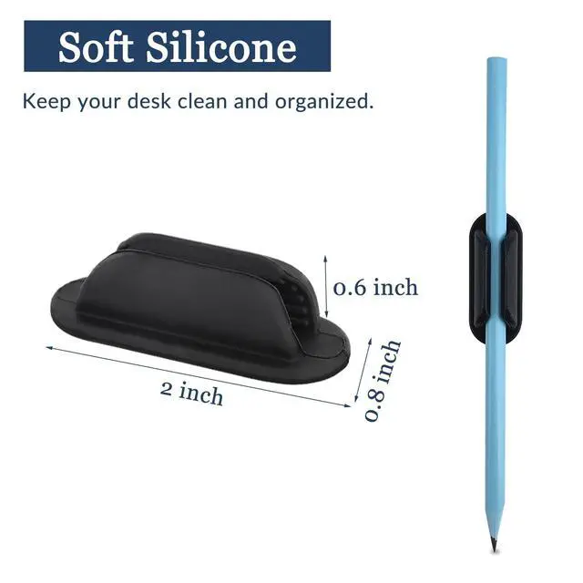 Alt view image 3 of 6 - 6 Pack Adhesive Pencil Holders for Desk, Flexible Black Silicone Pen Holder with Adhesive Pads for Office Essentials and Teacher Supplies