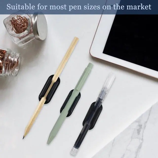 Alt view image 5 of 6 - 6 Pack Adhesive Pencil Holders for Desk, Flexible Black Silicone Pen Holder with Adhesive Pads for Office Essentials and Teacher Supplies
