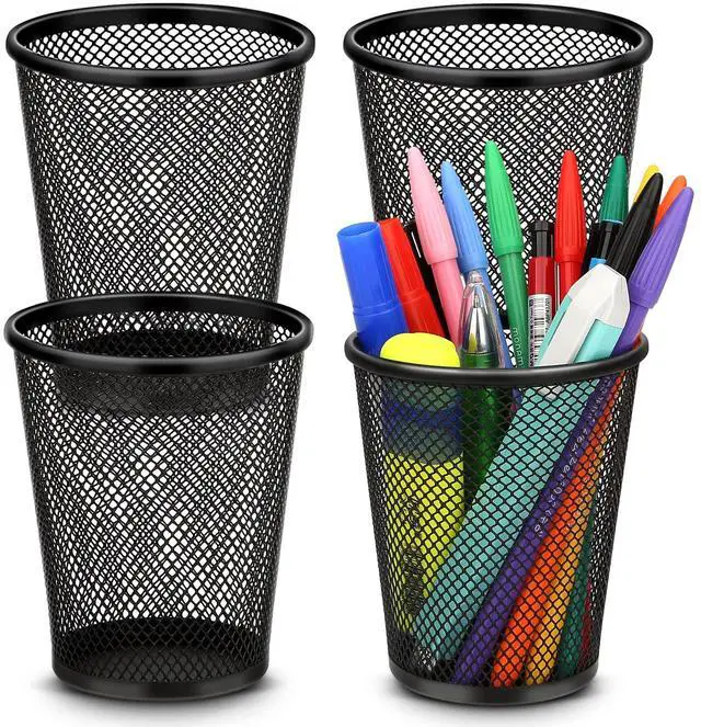 Main image of Pen Holder for Desk, Pencil Holder for Desk, 4 Pack Pencil Cup for Pen, Mesh Metal Pen Organizer, Desk Pen Holder